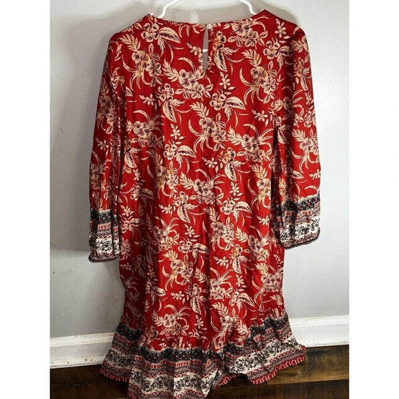Beach Lunch Lounge Midi Dress SZ L Red FLORAL BOHO  Cottagecore Boho Rayon - Picture 5 of 6